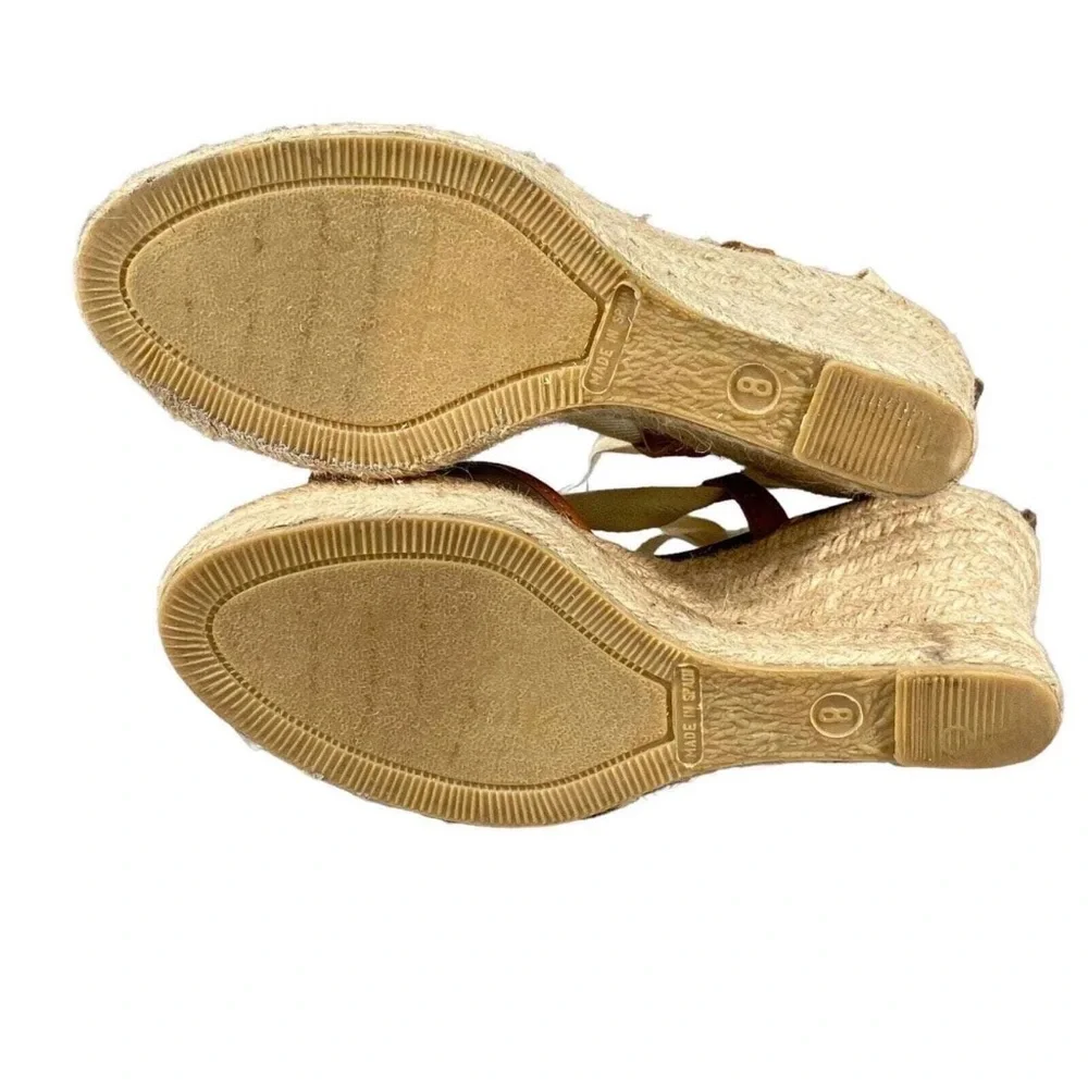 J Crew Tan and Beige Espadrille Wedge Sandals with Ankle Tie